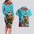 Hawaii Christmas Couples Matching Long Sleeve Bodycon Dress and Hawaiian Shirt Mele Kalikimaka Poinsettia Lei - Cyan