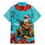 Hawaii Christmas Family Matching Mermaid Dress and Hawaiian Shirt Mele Kalikimaka Poinsettia Lei - Cyan