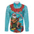 Hawaii Christmas Family Matching Mermaid Dress and Hawaiian Shirt Mele Kalikimaka Poinsettia Lei - Cyan