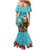 Hawaii Christmas Family Matching Mermaid Dress and Hawaiian Shirt Mele Kalikimaka Poinsettia Lei - Cyan