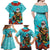 Hawaii Christmas Family Matching Off Shoulder Maxi Dress and Hawaiian Shirt Mele Kalikimaka Poinsettia Lei - Cyan