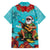 Hawaii Christmas Family Matching Puletasi and Hawaiian Shirt Mele Kalikimaka Poinsettia Lei - Cyan