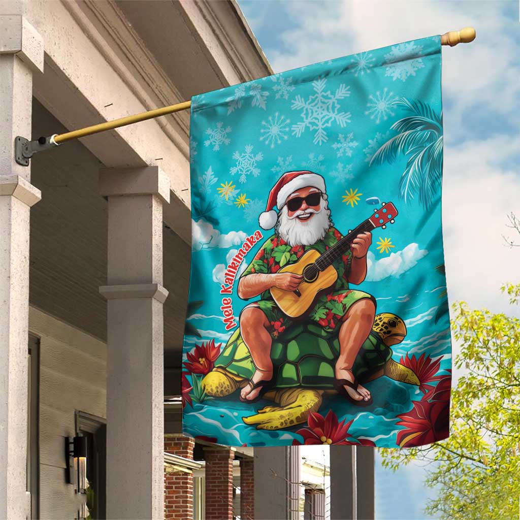 Hawaii Christmas Garden Flag Mele Kalikimaka Poinsettia Lei - Cyan LT14 House Flag Cyan - Polynesian Pride