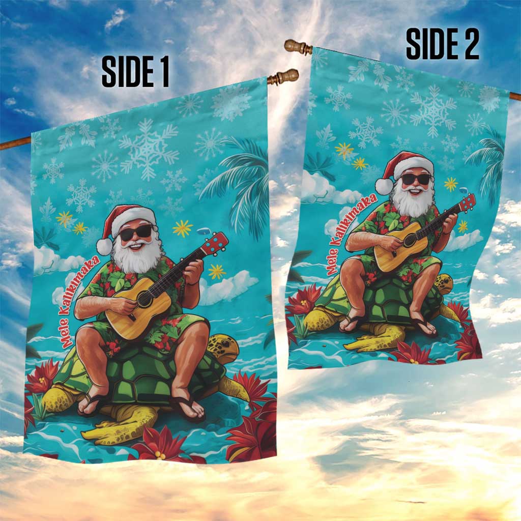 Hawaii Christmas Garden Flag Mele Kalikimaka Poinsettia Lei - Cyan LT14 - Polynesian Pride