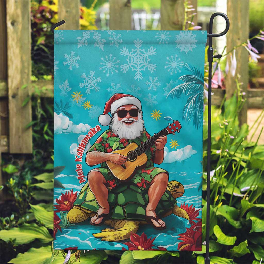 Hawaii Christmas Garden Flag Mele Kalikimaka Poinsettia Lei - Cyan LT14 Garden Flag Cyan - Polynesian Pride