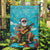 Hawaii Christmas Garden Flag Mele Kalikimaka Poinsettia Lei - Cyan