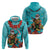 Hawaii Christmas Hoodie Mele Kalikimaka Poinsettia Lei - Cyan