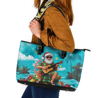 Hawaii Christmas Leather Tote Bag Mele Kalikimaka Poinsettia Lei - Cyan LT14 Cyan - Polynesian Pride