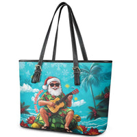 Hawaii Christmas Leather Tote Bag Mele Kalikimaka Poinsettia Lei - Cyan LT14 - Polynesian Pride