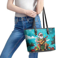 Hawaii Christmas Leather Tote Bag Mele Kalikimaka Poinsettia Lei - Cyan LT14 - Polynesian Pride