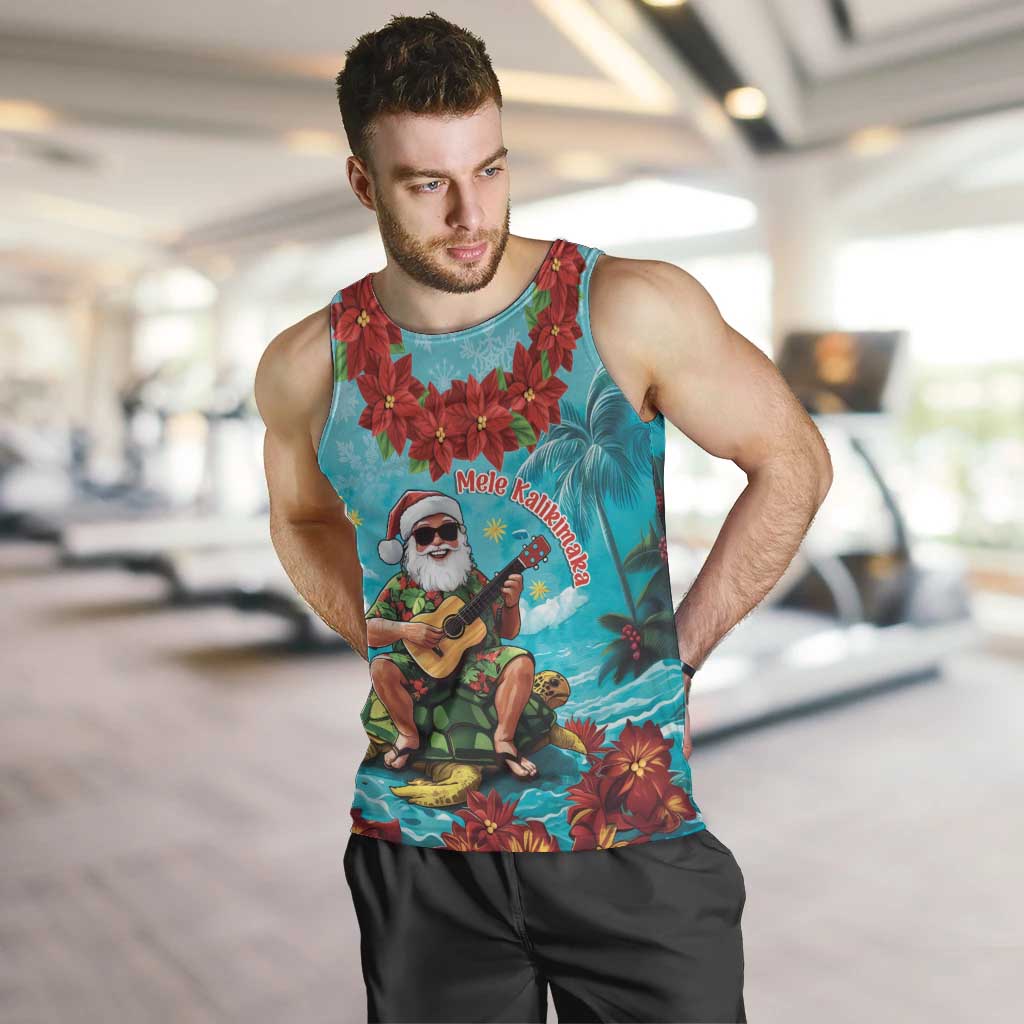 Hawaii Christmas Men Tank Top Mele Kalikimaka Poinsettia Lei - Cyan LT14 Cyan - Polynesian Pride