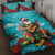 Hawaii Christmas Quilt Bed Set Mele Kalikimaka Poinsettia Lei - Cyan