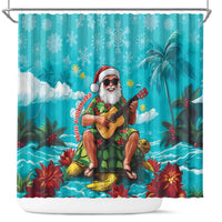 Hawaii Christmas Shower Curtain Mele Kalikimaka Poinsettia Lei - Cyan LT14 Cyan - Polynesian Pride