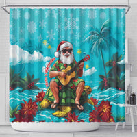 Hawaii Christmas Shower Curtain Mele Kalikimaka Poinsettia Lei - Cyan LT14 - Polynesian Pride