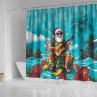 Hawaii Christmas Shower Curtain Mele Kalikimaka Poinsettia Lei - Cyan LT14 - Polynesian Pride