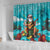 Hawaii Christmas Shower Curtain Mele Kalikimaka Poinsettia Lei - Cyan