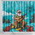 Hawaii Christmas Shower Curtain Mele Kalikimaka Poinsettia Lei - Cyan