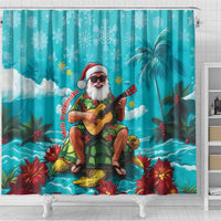 Hawaii Christmas Shower Curtain Mele Kalikimaka Poinsettia Lei - Cyan LT14 - Polynesian Pride