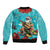 Hawaii Christmas Sleeve Zip Bomber Jacket Mele Kalikimaka Poinsettia Lei - Cyan