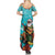 Hawaii Christmas Summer Maxi Dress Mele Kalikimaka Poinsettia Lei - Cyan