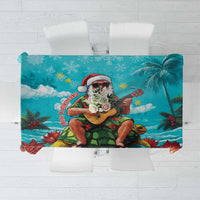 Hawaii Christmas Tablecloth Mele Kalikimaka Poinsettia Lei - Cyan LT14 Cyan - Polynesian Pride