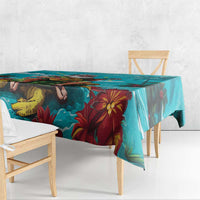 Hawaii Christmas Tablecloth Mele Kalikimaka Poinsettia Lei - Cyan LT14 - Polynesian Pride