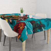 Hawaii Christmas Tablecloth Mele Kalikimaka Poinsettia Lei - Cyan LT14 - Polynesian Pride