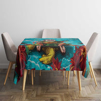 Hawaii Christmas Tablecloth Mele Kalikimaka Poinsettia Lei - Cyan LT14 - Polynesian Pride