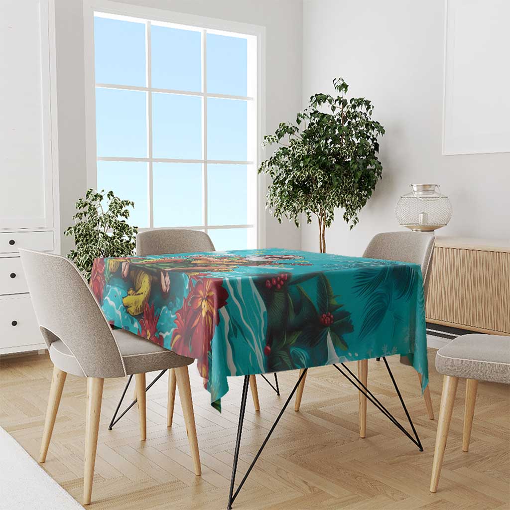 Hawaii Christmas Tablecloth Mele Kalikimaka Poinsettia Lei - Cyan LT14 - Polynesian Pride