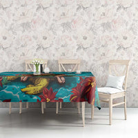 Hawaii Christmas Tablecloth Mele Kalikimaka Poinsettia Lei - Cyan LT14 - Polynesian Pride