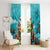 Hawaii Christmas Window Curtain Mele Kalikimaka Poinsettia Lei - Cyan