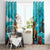 Hawaii Christmas Window Curtain Mele Kalikimaka Poinsettia Lei - Cyan