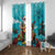 Hawaii Christmas Window Curtain Mele Kalikimaka Poinsettia Lei - Cyan