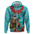 Hawaii Christmas Zip Hoodie Mele Kalikimaka Poinsettia Lei - Cyan