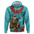 Hawaii Christmas Zip Hoodie Mele Kalikimaka Poinsettia Lei - Cyan