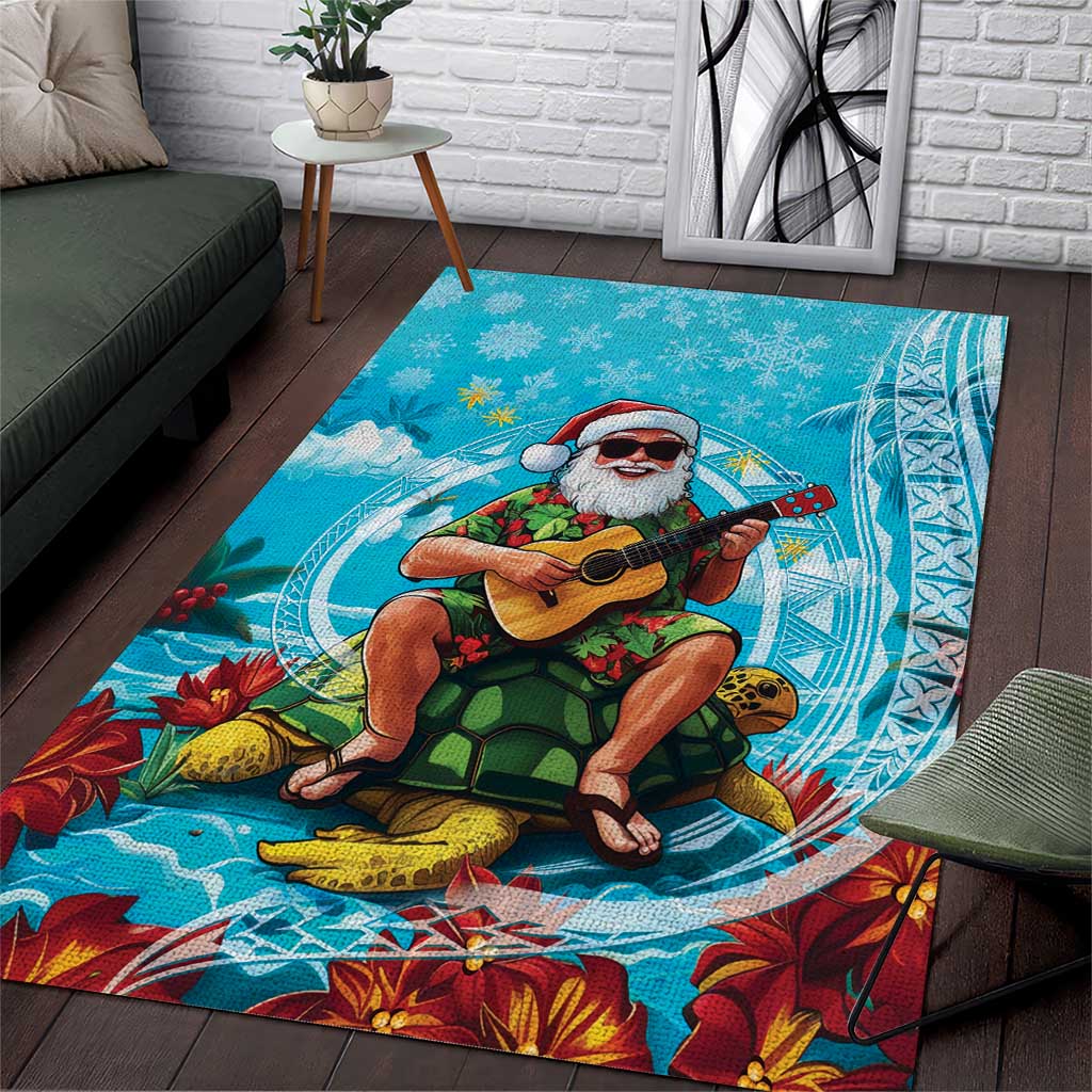 Hawaii Christmas Area Rug Mele Kalikimaka Poinsettia Lei Polynesian - Blue LT14 Blue - Polynesian Pride