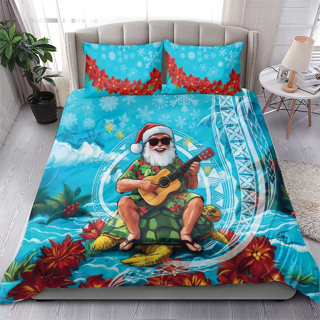 Hawaii Christmas Bedding Set Mele Kalikimaka Poinsettia Lei Polynesian - Blue LT14 - Polynesian Pride