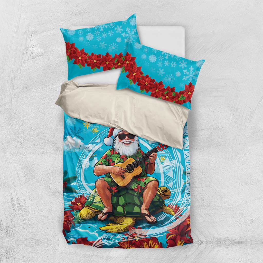 Hawaii Christmas Bedding Set Mele Kalikimaka Poinsettia Lei Polynesian - Blue LT14 US Twin 172cm x 218cm Blue - Polynesian Pride