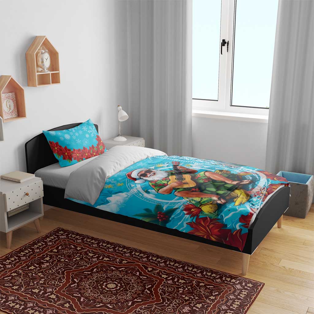 Hawaii Christmas Bedding Set Mele Kalikimaka Poinsettia Lei Polynesian - Blue LT14 - Polynesian Pride