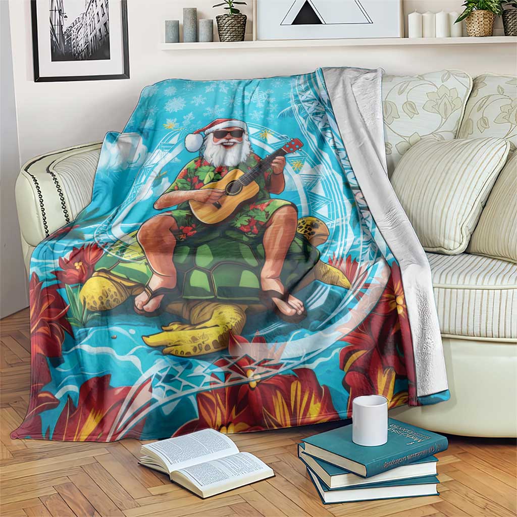Hawaii Christmas Blanket Mele Kalikimaka Poinsettia Lei Polynesian - Blue LT14 Blue - Polynesian Pride