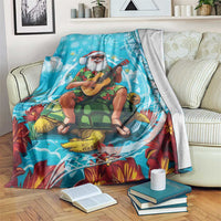 Hawaii Christmas Blanket Mele Kalikimaka Poinsettia Lei Polynesian - Blue LT14 Blue - Polynesian Pride