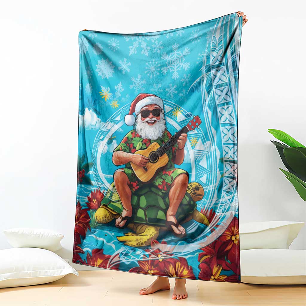Hawaii Christmas Blanket Mele Kalikimaka Poinsettia Lei Polynesian - Blue LT14 - Polynesian Pride
