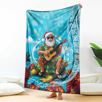 Hawaii Christmas Blanket Mele Kalikimaka Poinsettia Lei Polynesian - Blue LT14 - Polynesian Pride