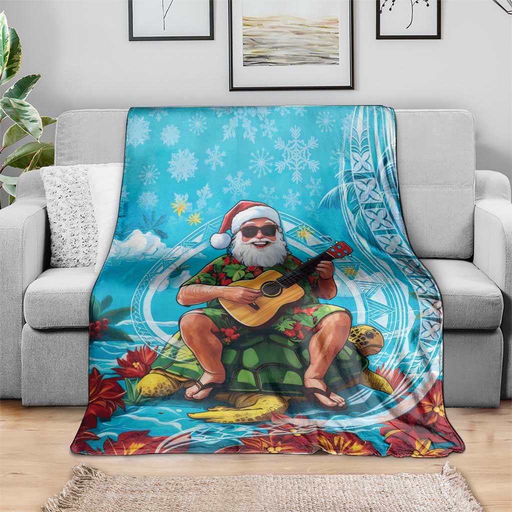 Hawaii Christmas Blanket Mele Kalikimaka Poinsettia Lei Polynesian - Blue LT14 - Polynesian Pride