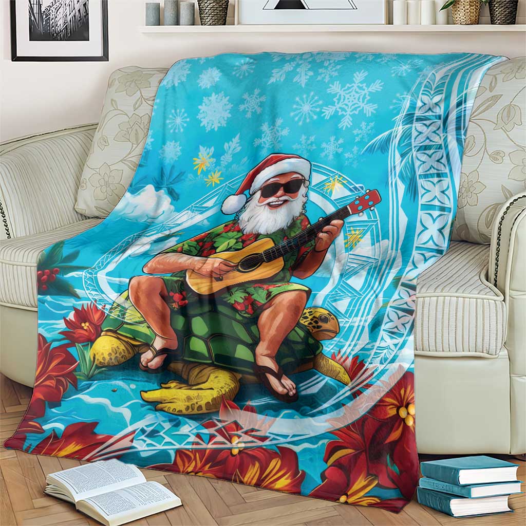 Hawaii Christmas Blanket Mele Kalikimaka Poinsettia Lei Polynesian - Blue LT14 - Polynesian Pride