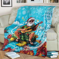 Hawaii Christmas Blanket Mele Kalikimaka Poinsettia Lei Polynesian - Blue LT14 - Polynesian Pride
