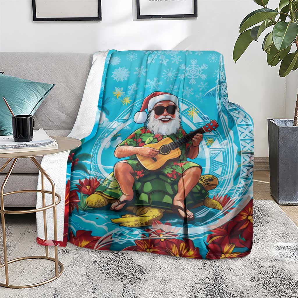 Hawaii Christmas Blanket Mele Kalikimaka Poinsettia Lei Polynesian - Blue LT14 - Polynesian Pride