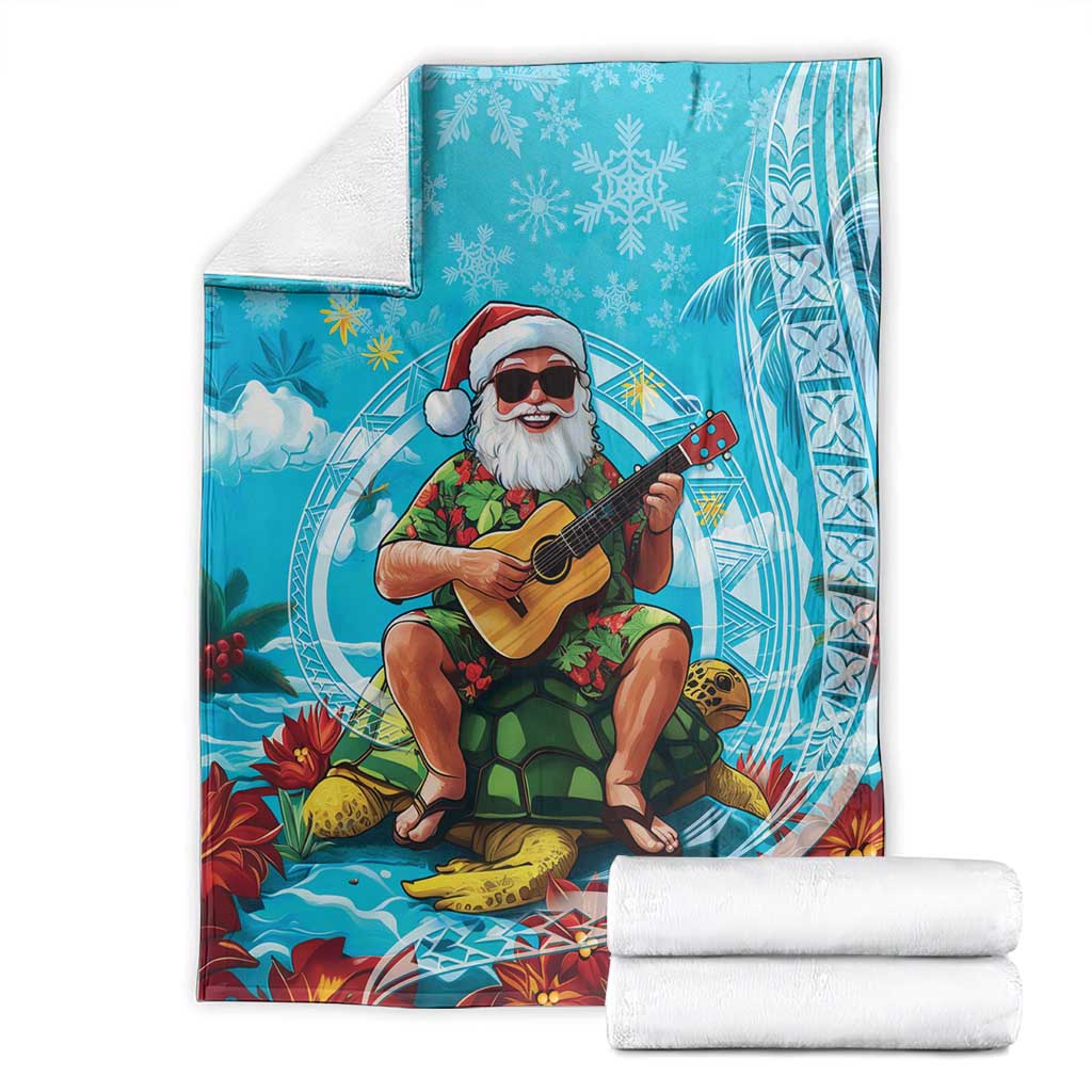 Hawaii Christmas Blanket Mele Kalikimaka Poinsettia Lei Polynesian - Blue LT14 - Polynesian Pride