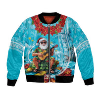Hawaii Christmas Bomber Jacket Mele Kalikimaka Poinsettia Lei Polynesian - Blue LT14 Unisex Blue - Polynesian Pride