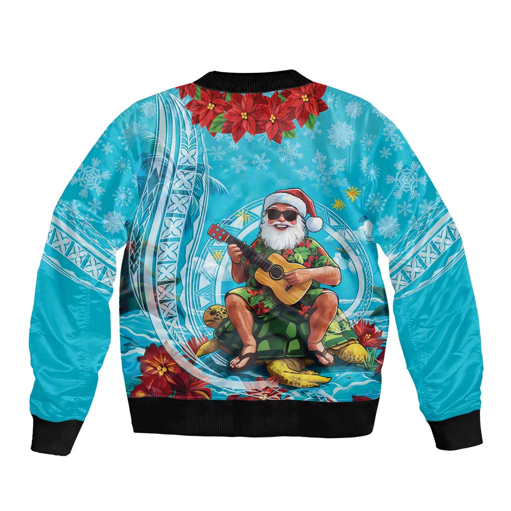 Hawaii Christmas Bomber Jacket Mele Kalikimaka Poinsettia Lei Polynesian - Blue LT14 - Polynesian Pride